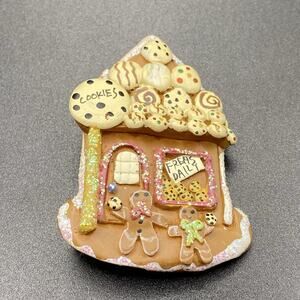 Vintage Gingerbread House Brooch Kitsch Christmas Handmade Cookies